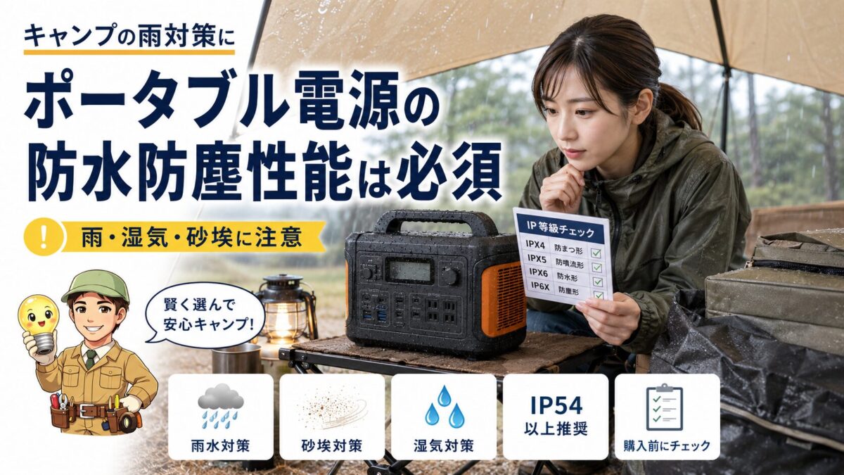 キャンプの雨対策としてポータブル電源のIP等級や防水防塵性能を確認する