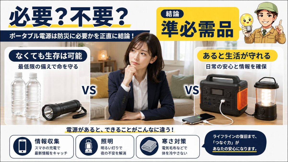 防災にポータブル電源が必要か不要かを比較した画像