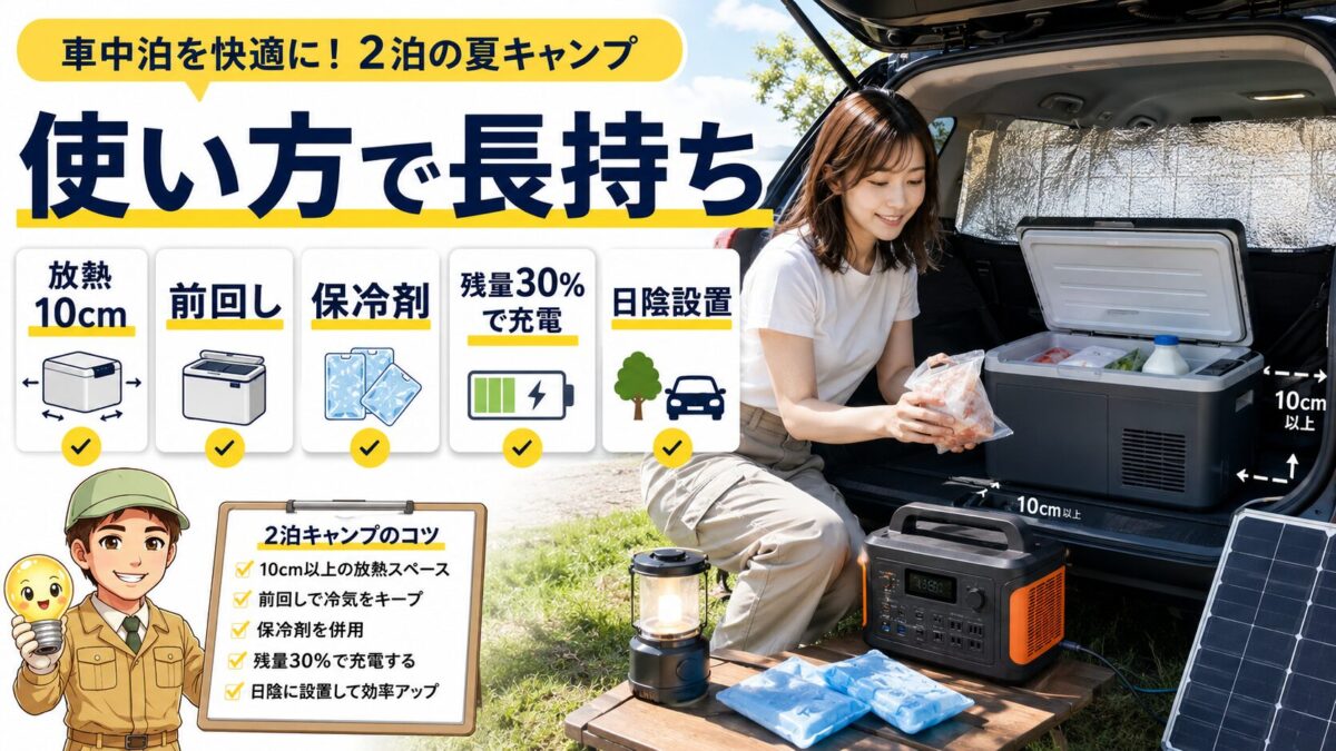 2泊3日の車中泊で冷蔵庫とポータブル電源を長持ちさせる実践テクニックの画像