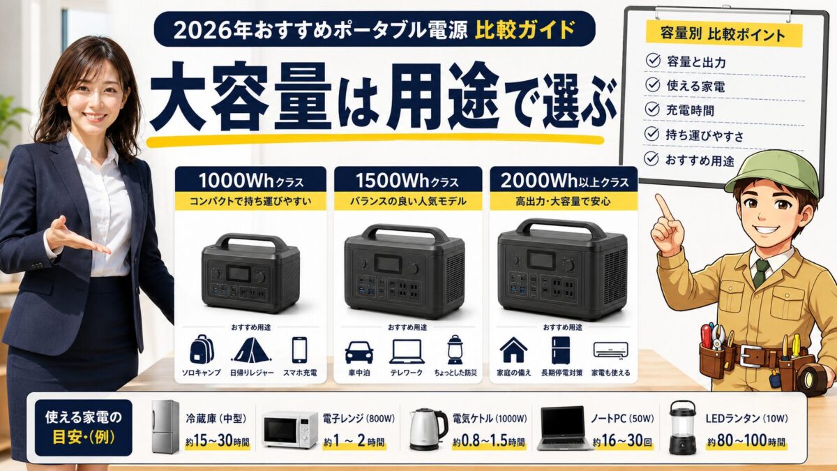 2026年のポータブル電源おすすめランキングと大容量モデルを用途別に比較する画像