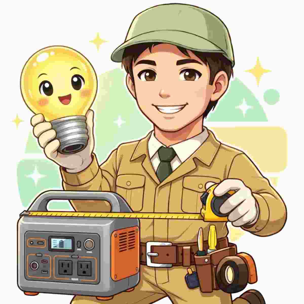 EcoFlow Delta 2のサイズをメジャーで計測するジンデンのイラスト