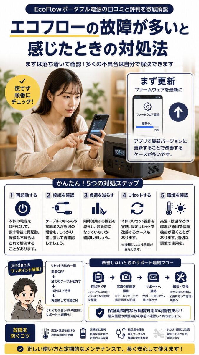EcoFlowポータブル電源の不具合時に試す対処法を解説する画像