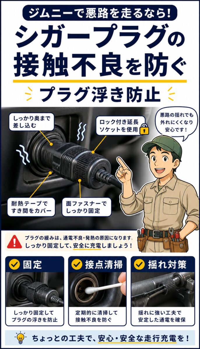 ジンデンがシガープラグの固定方法を説明する画像