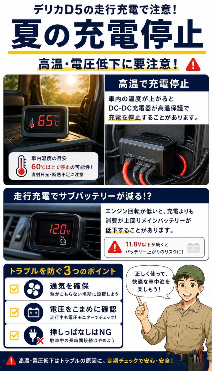 走行充電の失敗を防ぐ運用方法を説明した画像