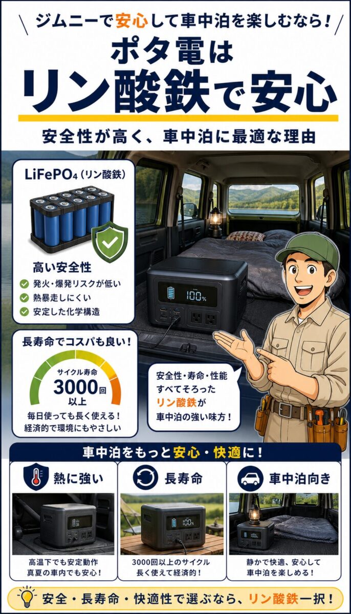 ジンデンがリン酸鉄リチウム電池の安全性を説明する画像