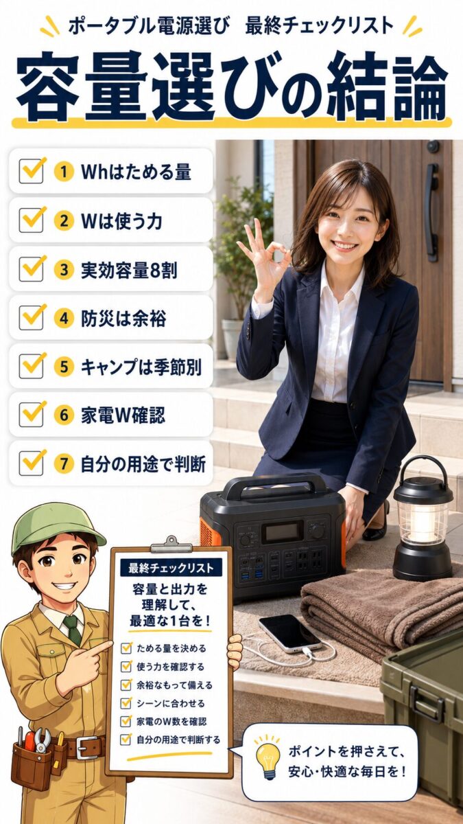 ポータブル電源容量の見方と最適な選び方をまとめた画像