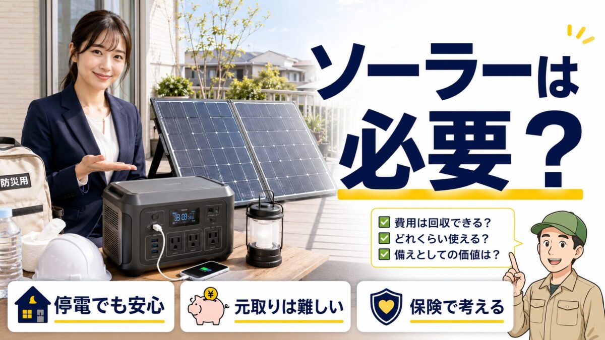 ポータブル電源にソーラーパネルが必要か、元が取れるかを判断するためのアイキャッチ画像