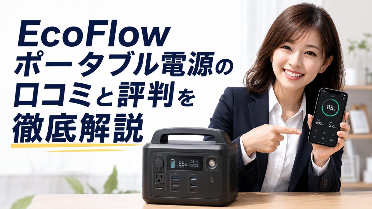 EcoFlowポータブル電源の口コミや評判、安全性や故障リスクを比較しながら解説するブログ記事のアイキャッチ画像