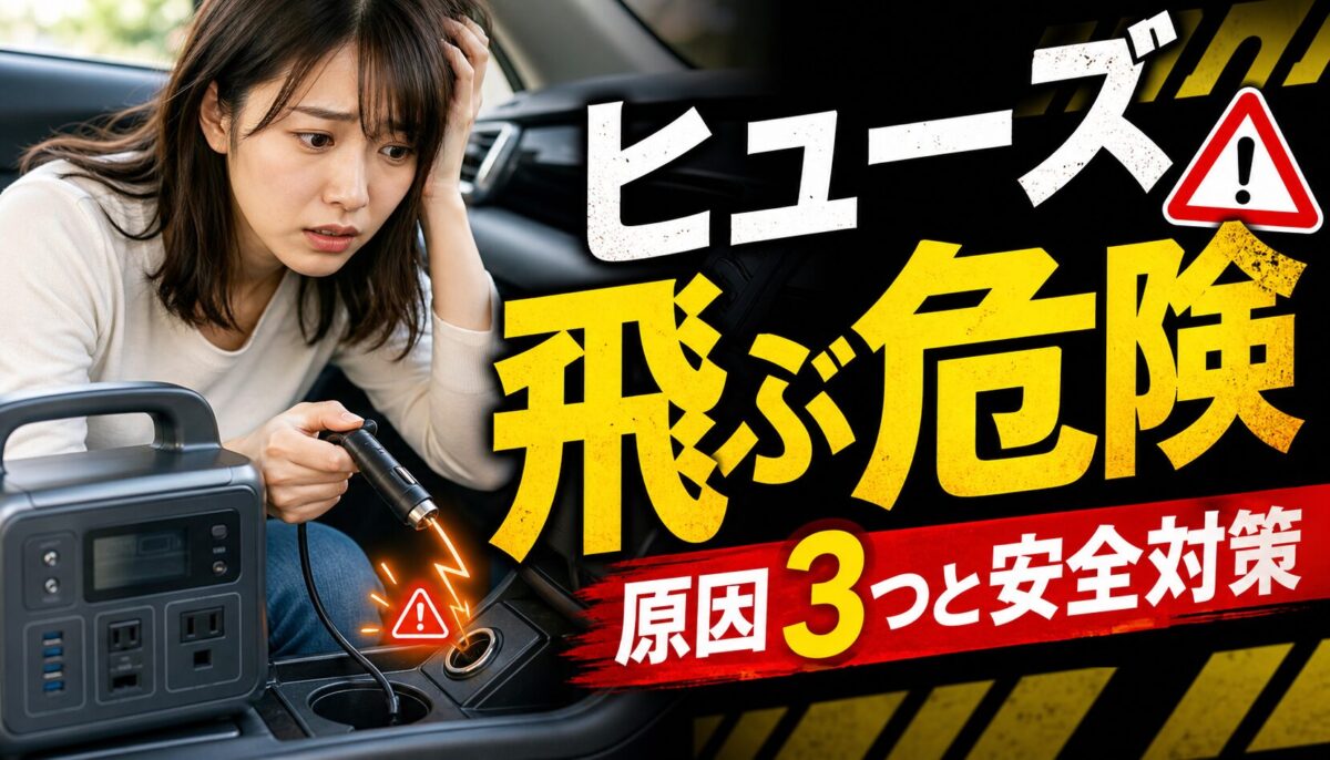 シガーソケット充電でヒューズが飛ぶ危険を伝えるアイキャッチ画像