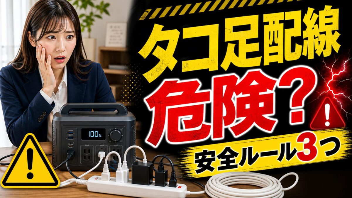 ポータブル電源とタコ足配線の危険性と安全ルールを一目で伝える画像