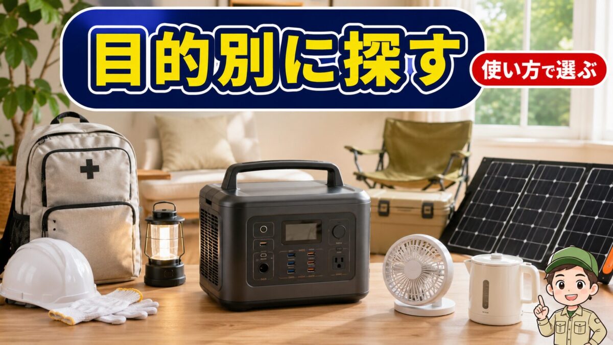 目的別にポータブル電源を探すためのトップページ用画像