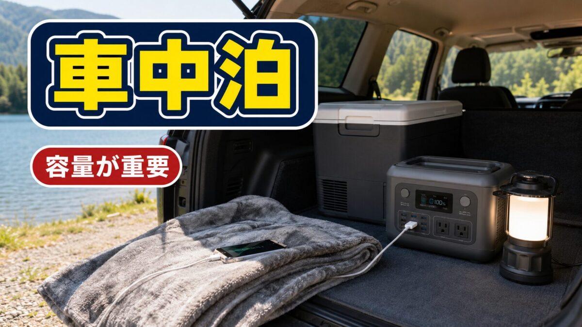 車中泊で使うポータブル電源を示すトップページ用画像