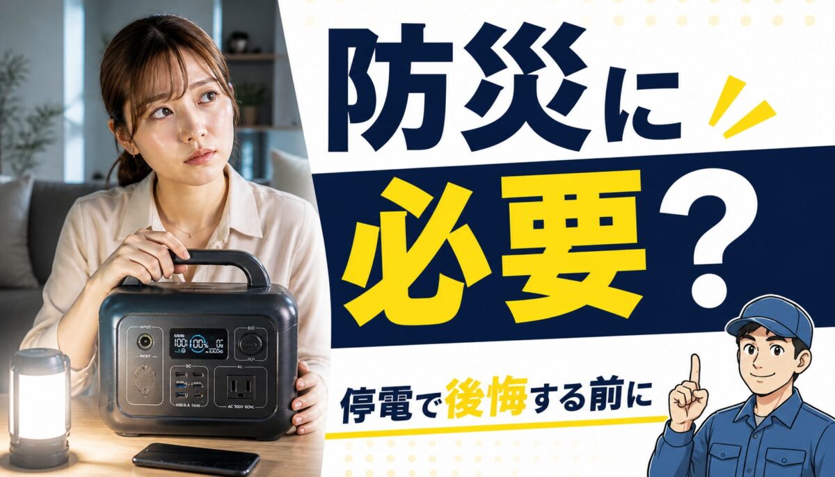 停電時にポータブル電源が必要か悩む女性のイメージ