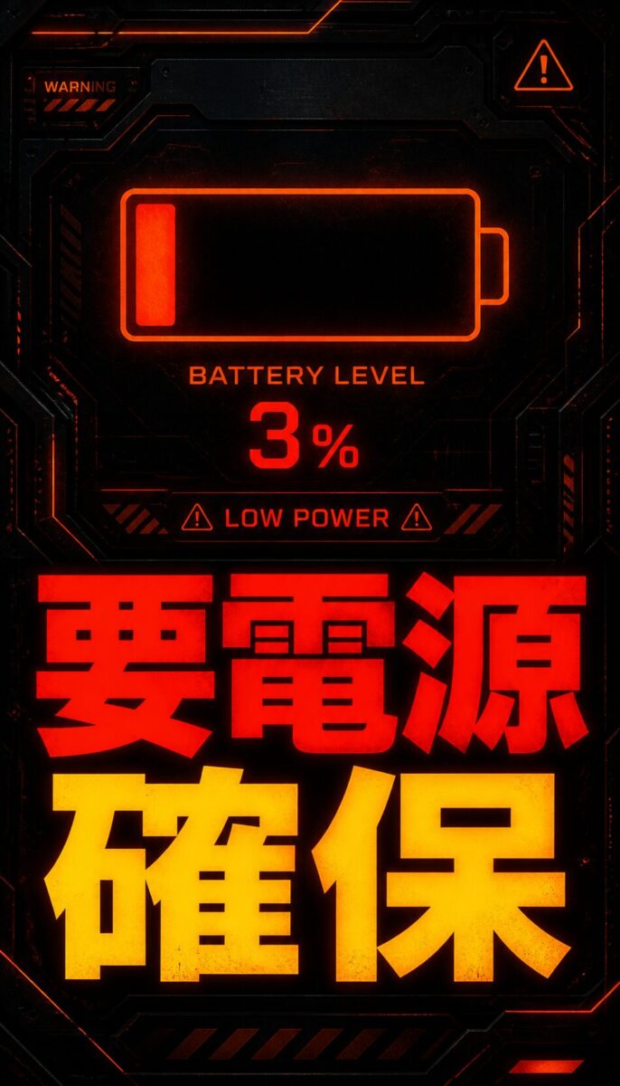 ポータブル電源の残量が少なく警告表示が出ている状態を示したイメージ