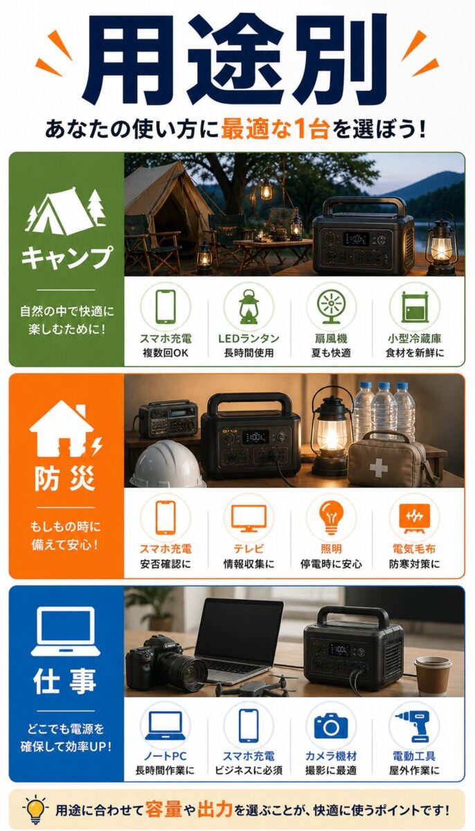 用途別ポータブル電源の選び方