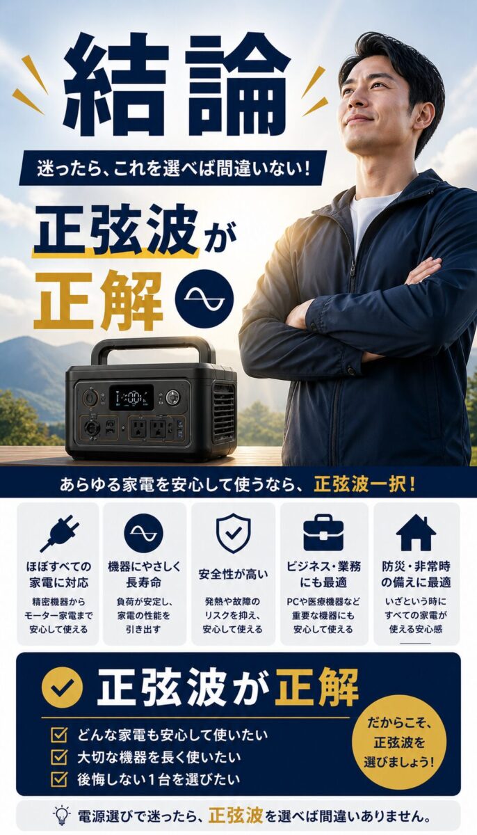 ポータブル電源選びの結論をまとめた図