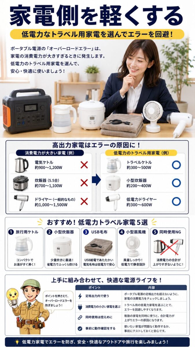 低電力なトラベル用家電でポータブル電源のエラーを避ける画像