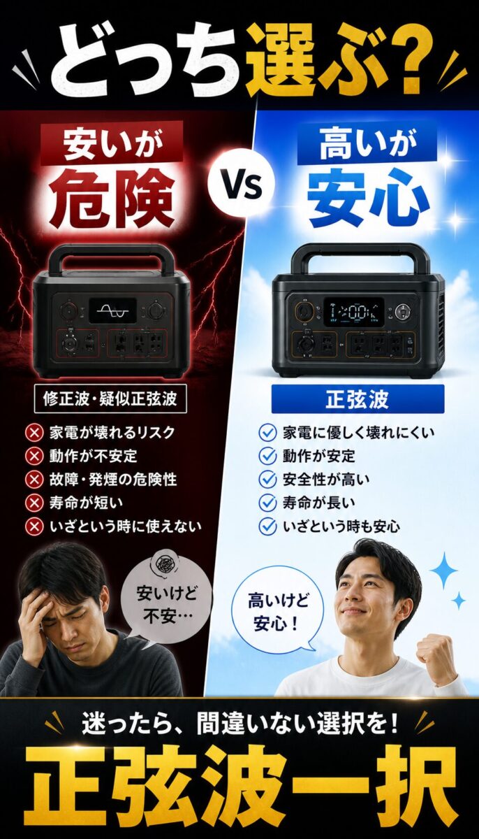 正弦波と疑似正弦波の選び方を比較した図