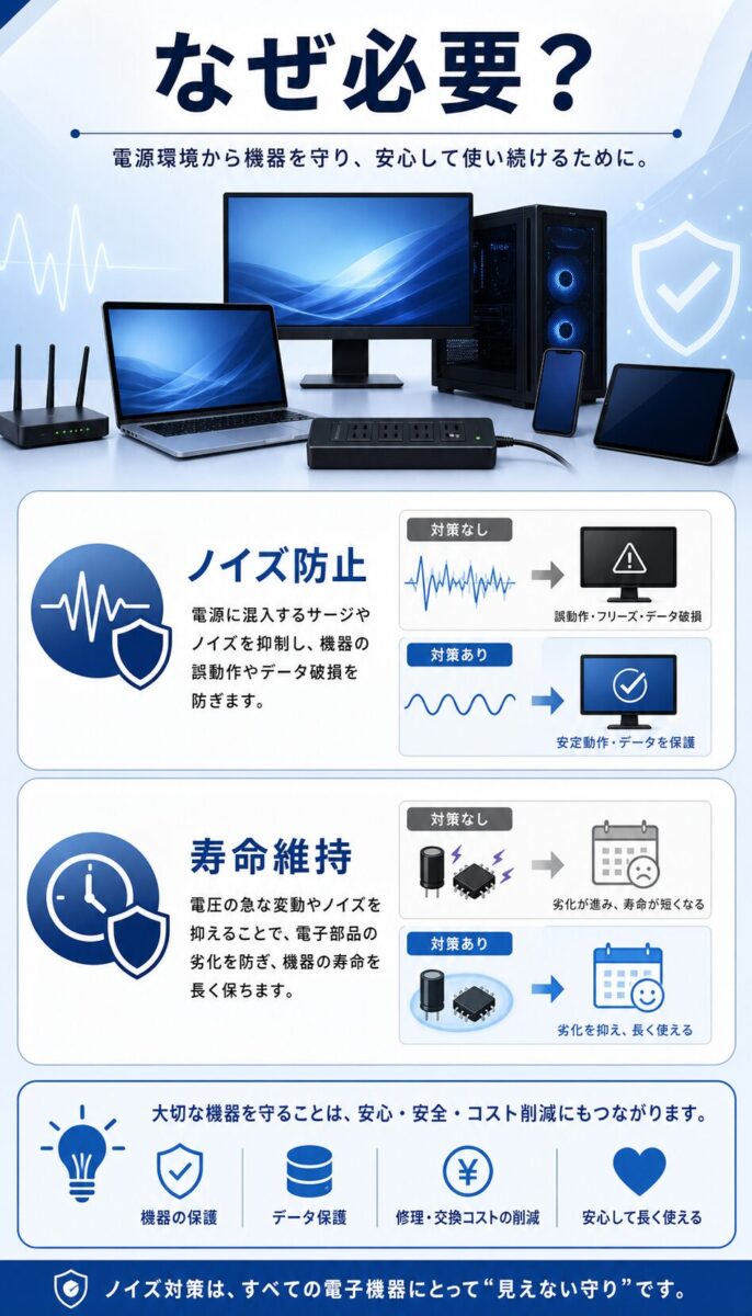 精密機器に正弦波が必要な理由を解説した図