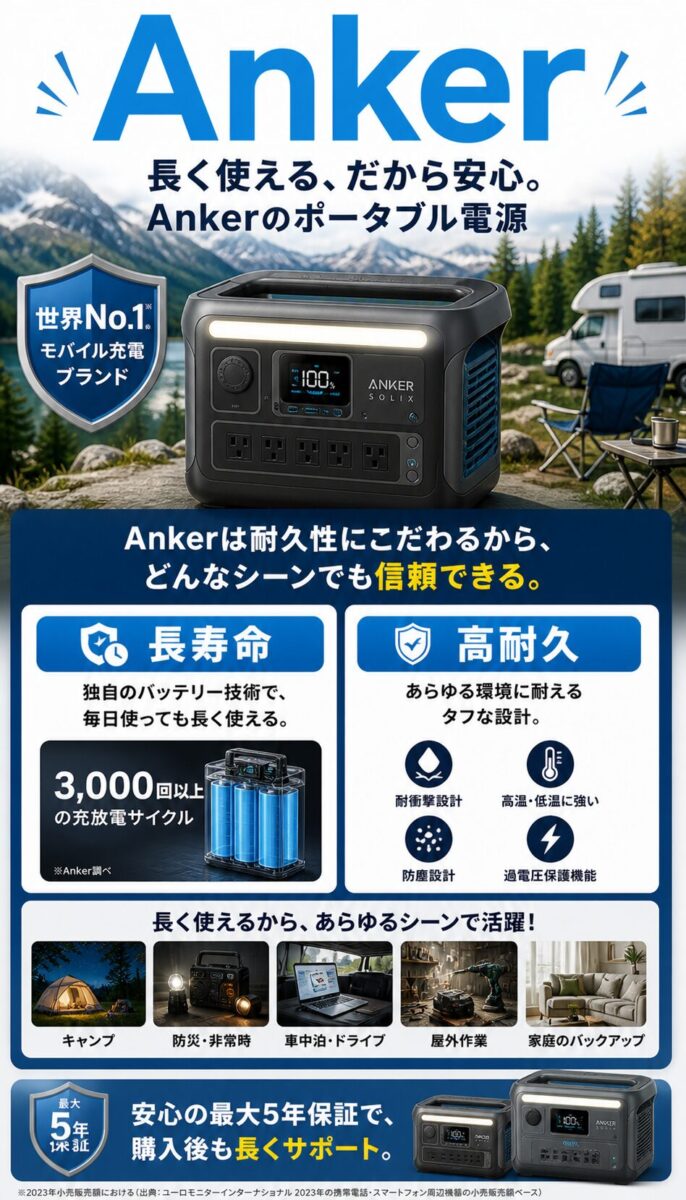 Ankerポータブル電源の特徴を紹介する画像