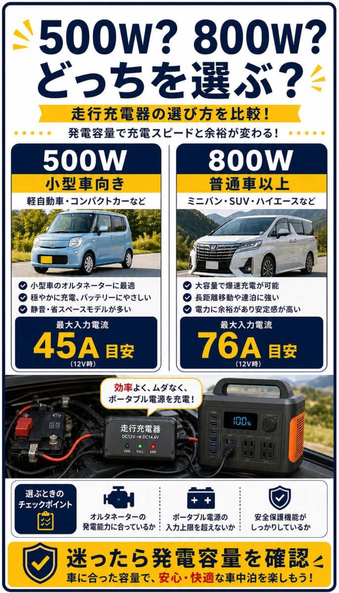 500Wモデルと800Wモデルの違いを比較した画像