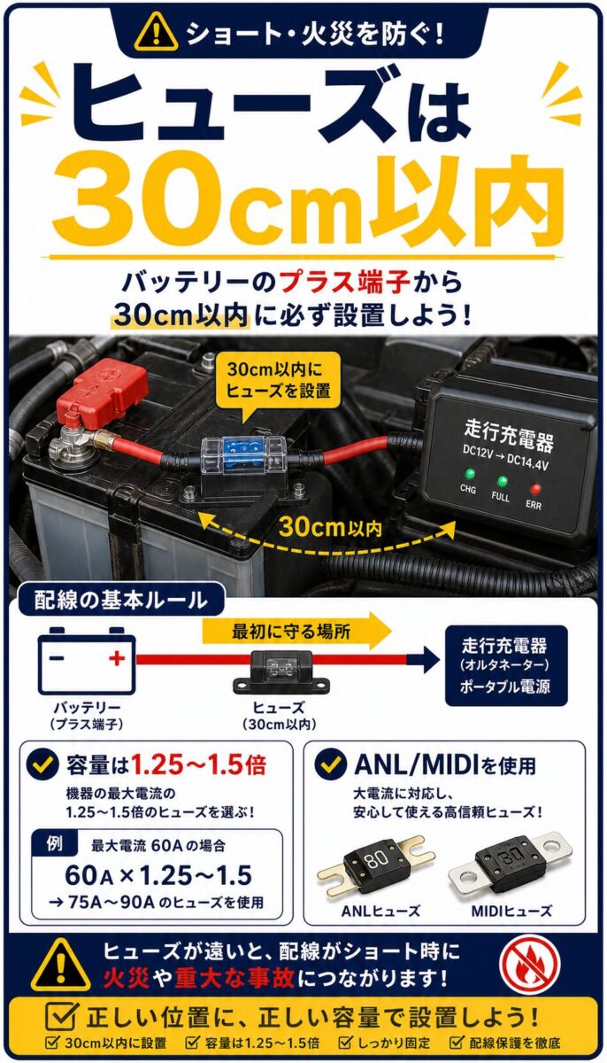 ヒューズ容量と取り付け位置を説明した画像