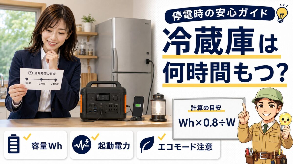 ポータブル電源で冷蔵庫が何時間使えるかを容量や起動電力で考える画像