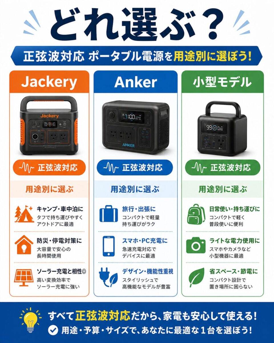 ポータブル電源のおすすめモデルを比較した図