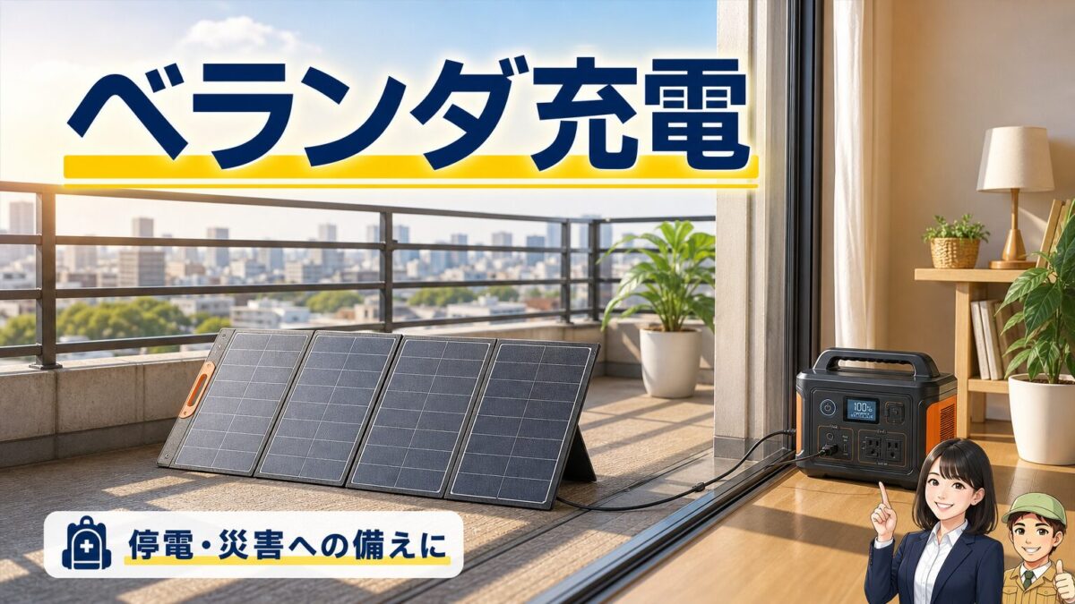 ベランダでポータブル電源をソーラー充電する安全な設置イメージ