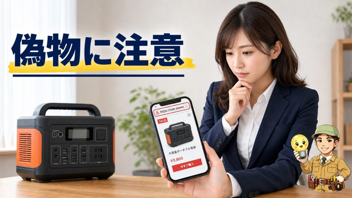 Jackeryの偽物や偽サイトに注意して正規品を安全に購入する方法を示す画像
