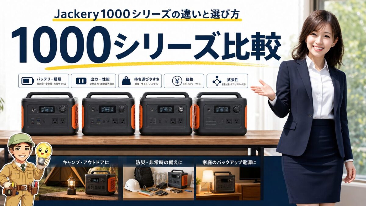 Jackery1000シリーズの違いと選び方を示す比較イメージ