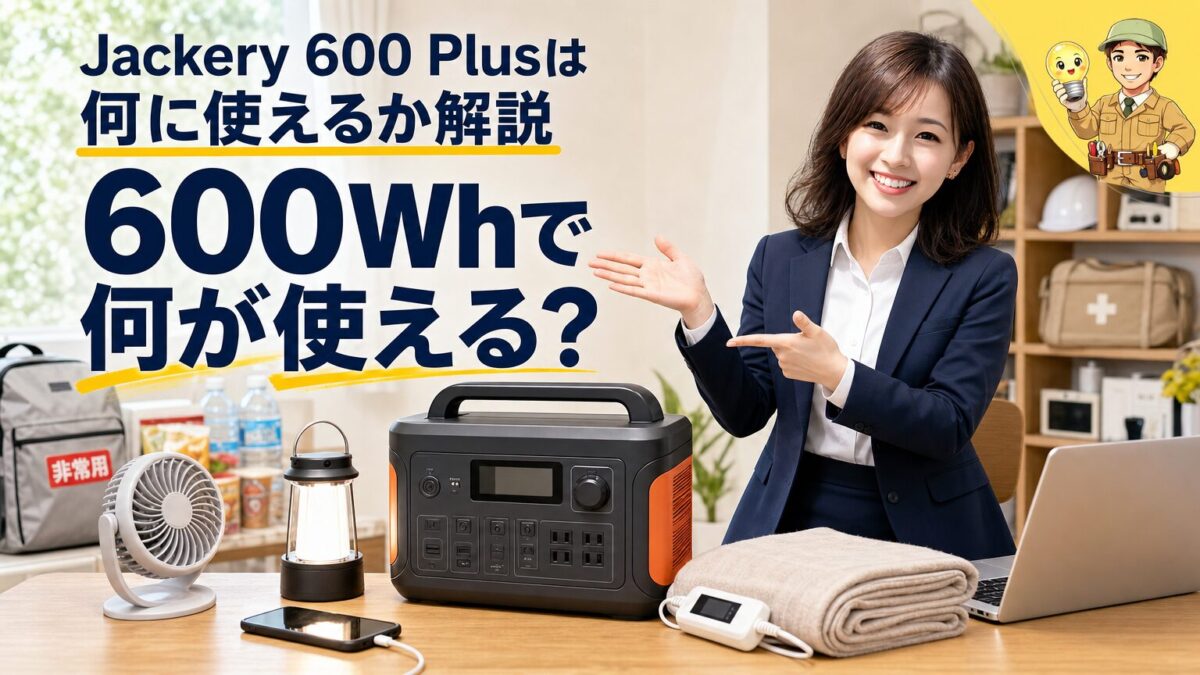 Jackery 600 Plusで使える家電と活用シーンを示すアイキャッチ画像