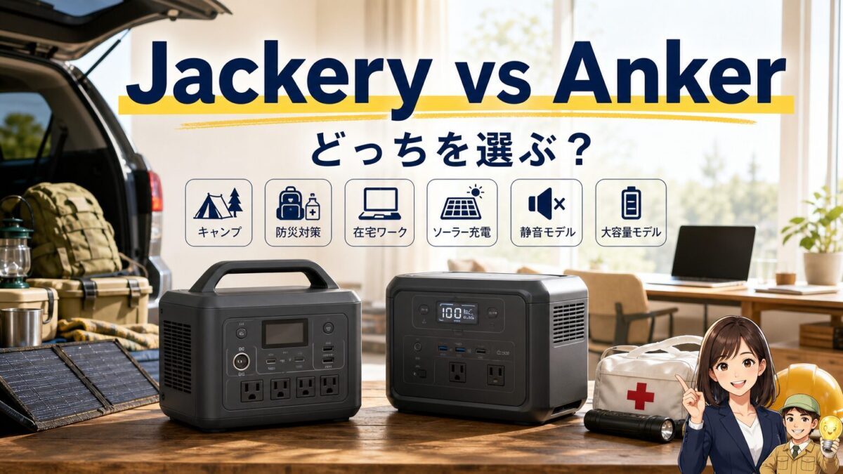 JackeryとAnkerのポータブル電源を用途別に比較するアイキャッチ画像