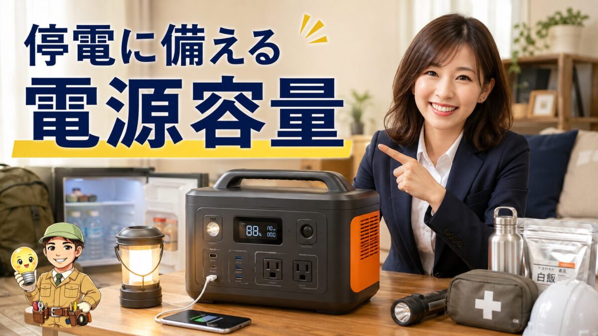 停電時に必要な防災用ポータブル電源の容量を示すアイキャッチ画像