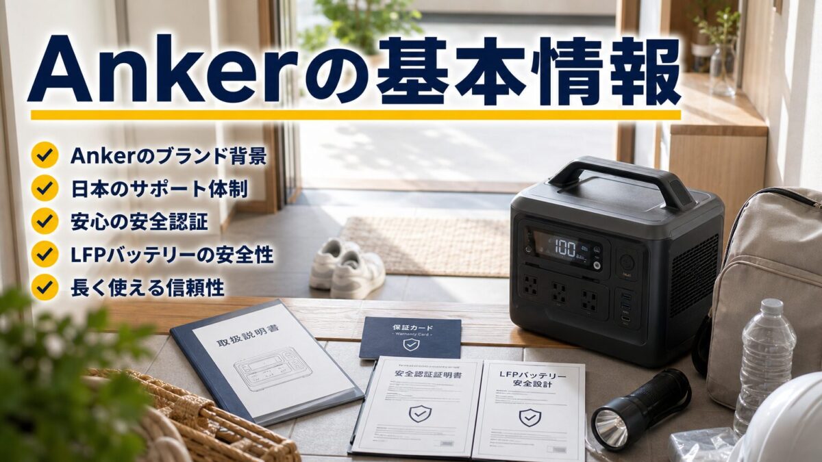 Ankerポータブル電源の基本情報と安全性を表した画像