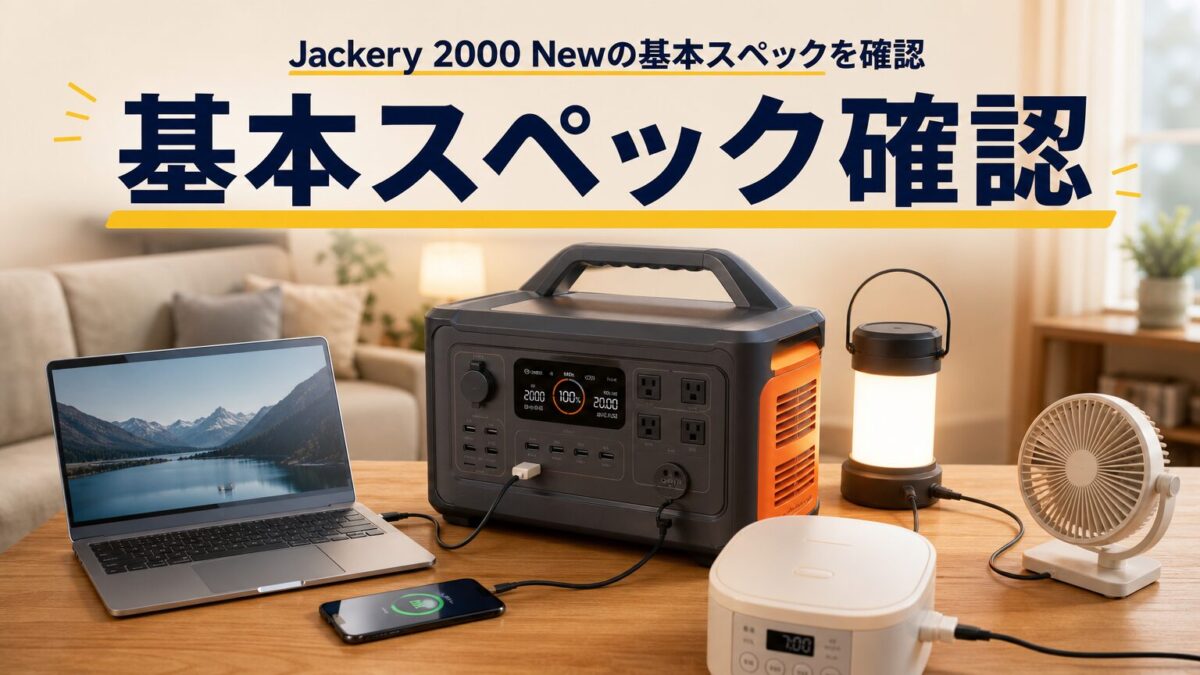 Jackery 2000 Newの容量や出力など基本スペックを確認する画像
