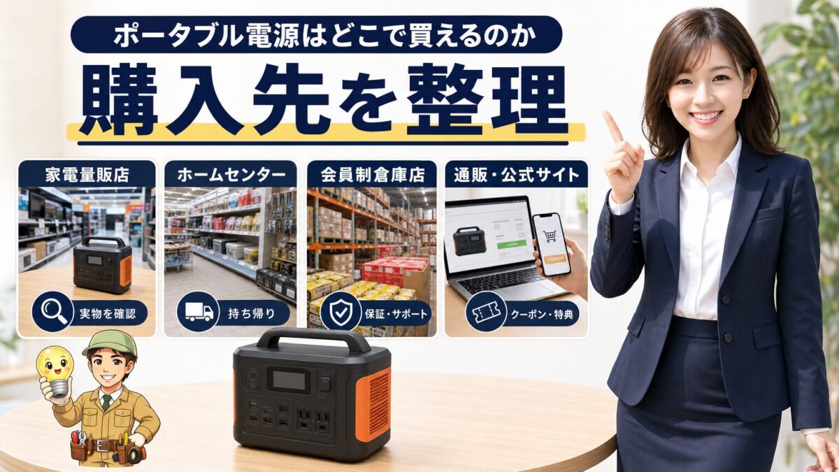 ポータブル電源を買える店舗と通販の選択肢を比較した見出し画像