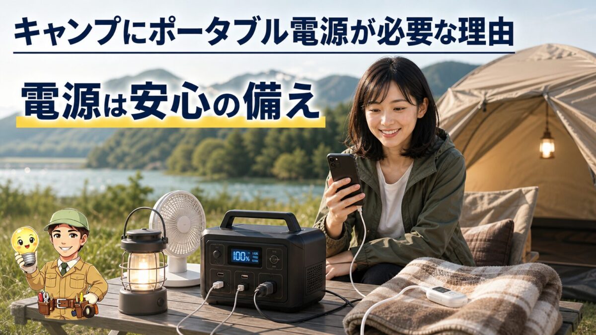 キャンプでポータブル電源が必要な理由を表す画像
