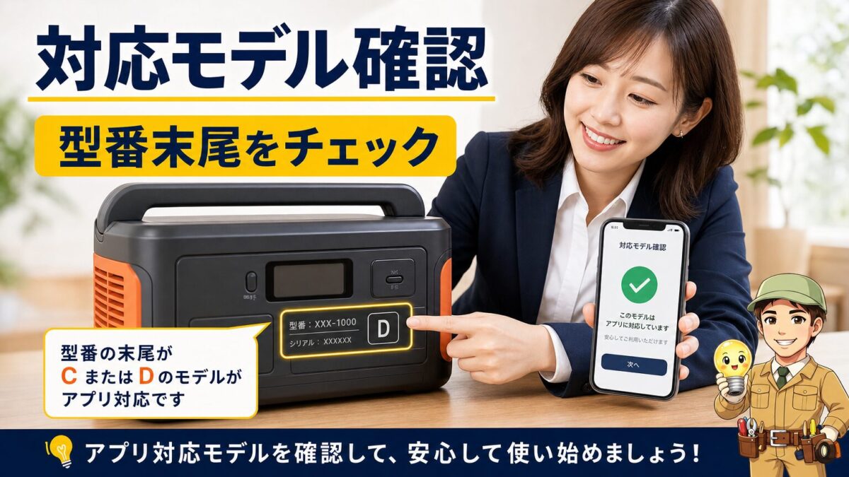 Jackeryアプリ対応モデルを型番末尾で確認するイメージ画像