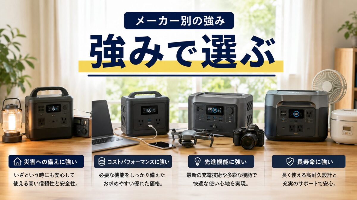 ランキング順位だけでなく用途や容量を比較してポータブル電源を選ぶ様子