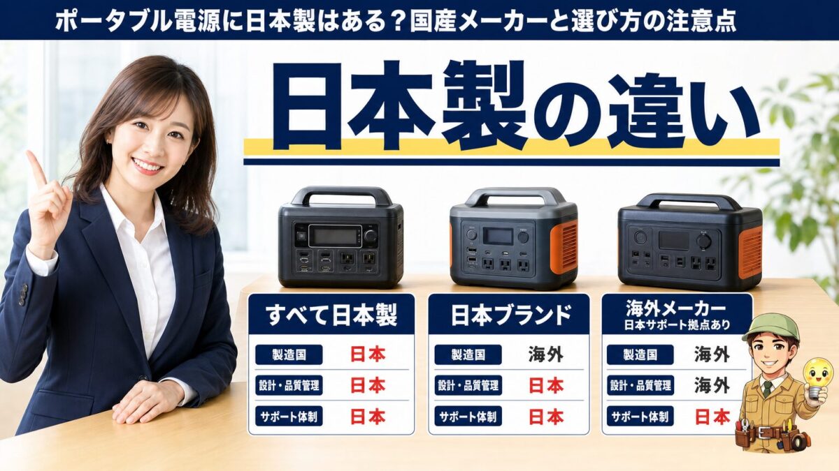 ポータブル電源における日本製の実態を整理する画像