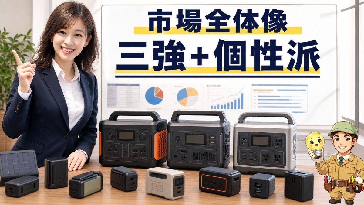 ポータブル電源メーカーの市場全体像を示す比較イメージ
