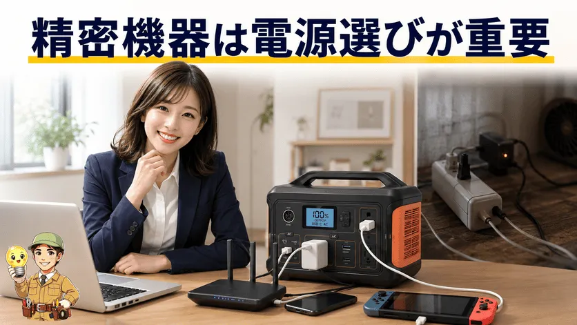 デジタル機器に適したポータブル電源の基本を示す画像
