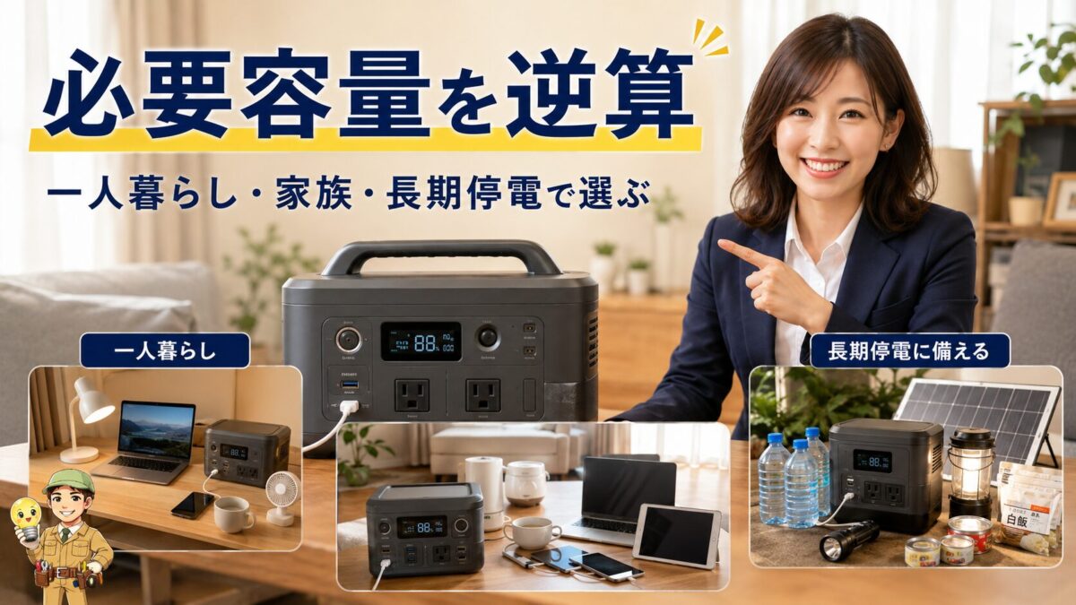 暮らしに合わせて防災用ポータブル電源の必要容量を考える画像