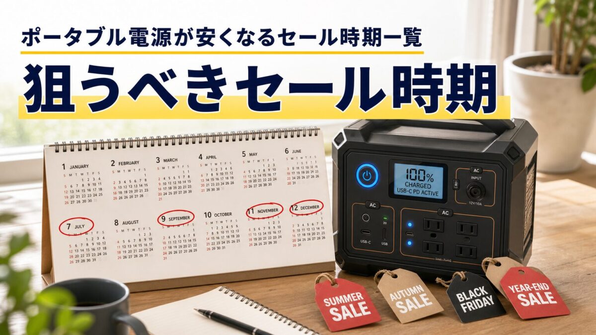 ポータブル電源が安くなる年間セール時期をカレンダーで示した画像