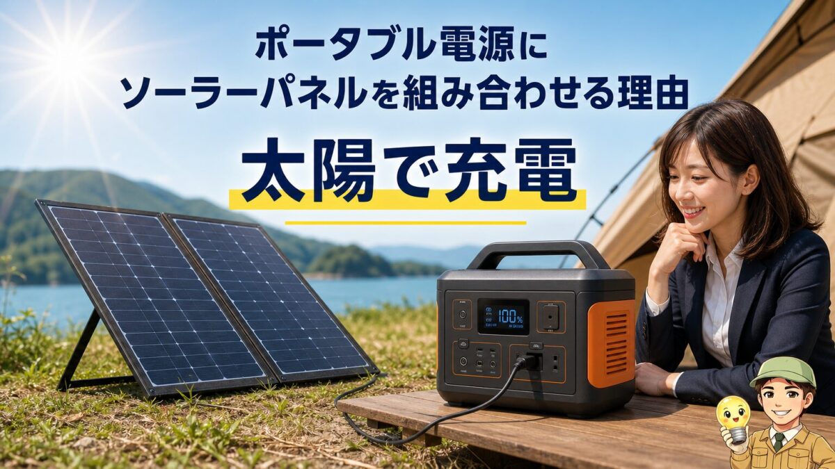 ポータブル電源にソーラーパネルを組み合わせる理由を示す画像