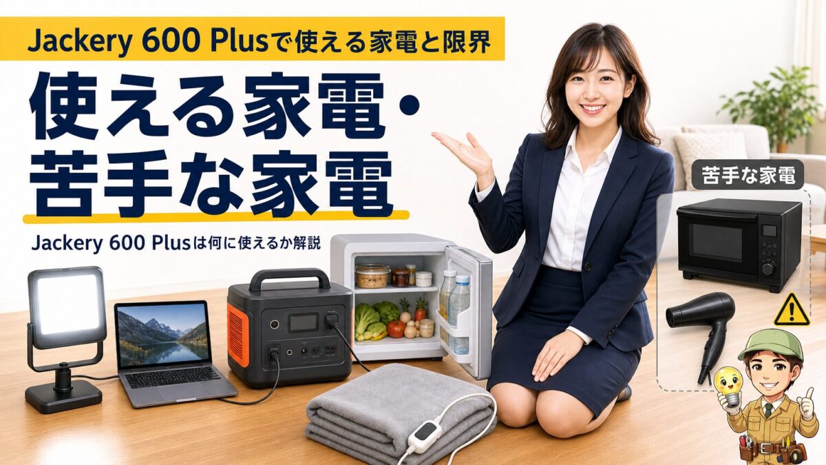Jackery 600 Plusで使える家電と使いにくい高出力家電を比較する画像