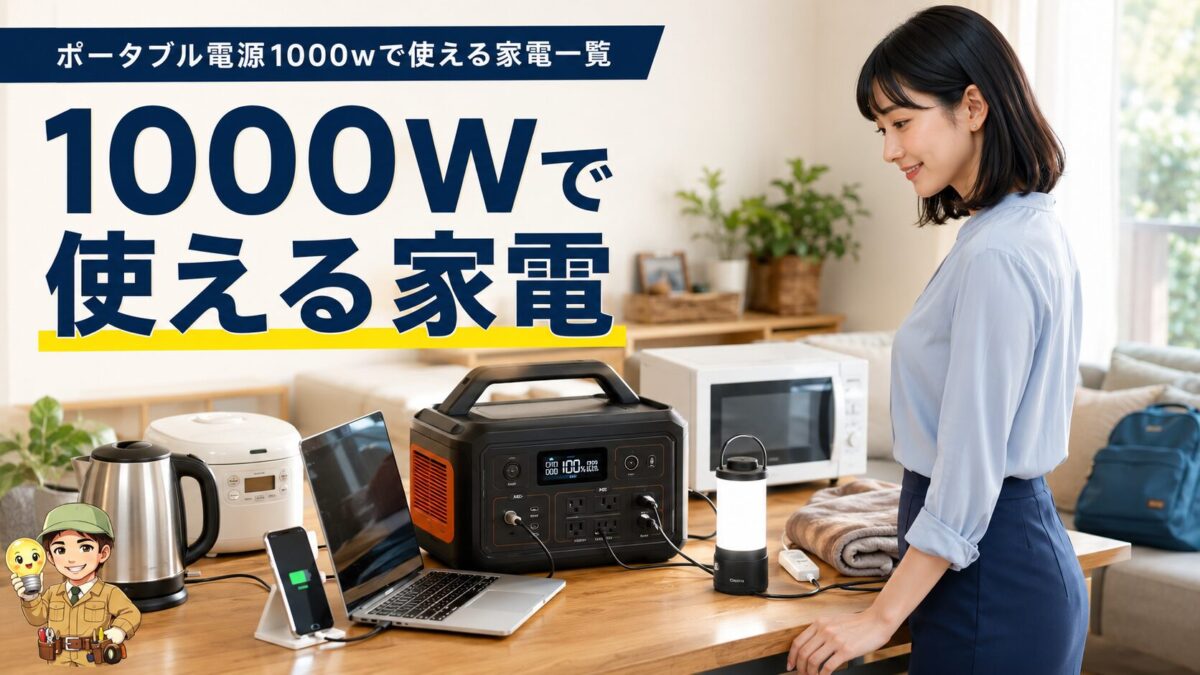 1000Wクラスのポータブル電源で使える家電を示した画像