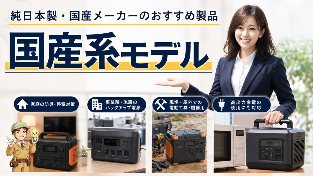 純日本製や国産メーカーのポータブル電源を比較する画像