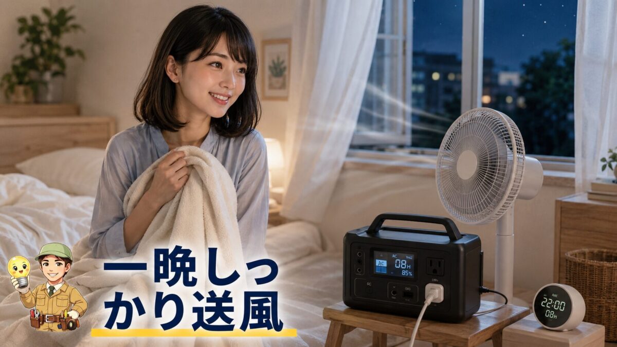 ポータブル電源で扇風機を長時間使う目安を表したセクション画像